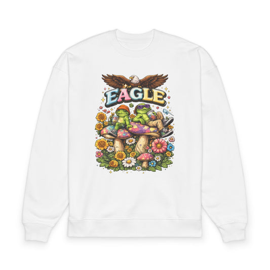 Eagle Frog Mushroom Sweatshirt — Retro Floral Nature Graphic