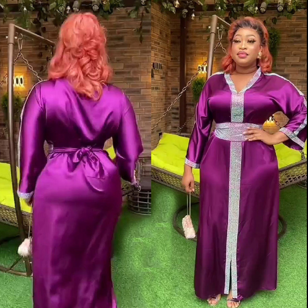 MIRA MIRA African Ethnic Rayon Dress – Rhinestone V-Neck with Belt