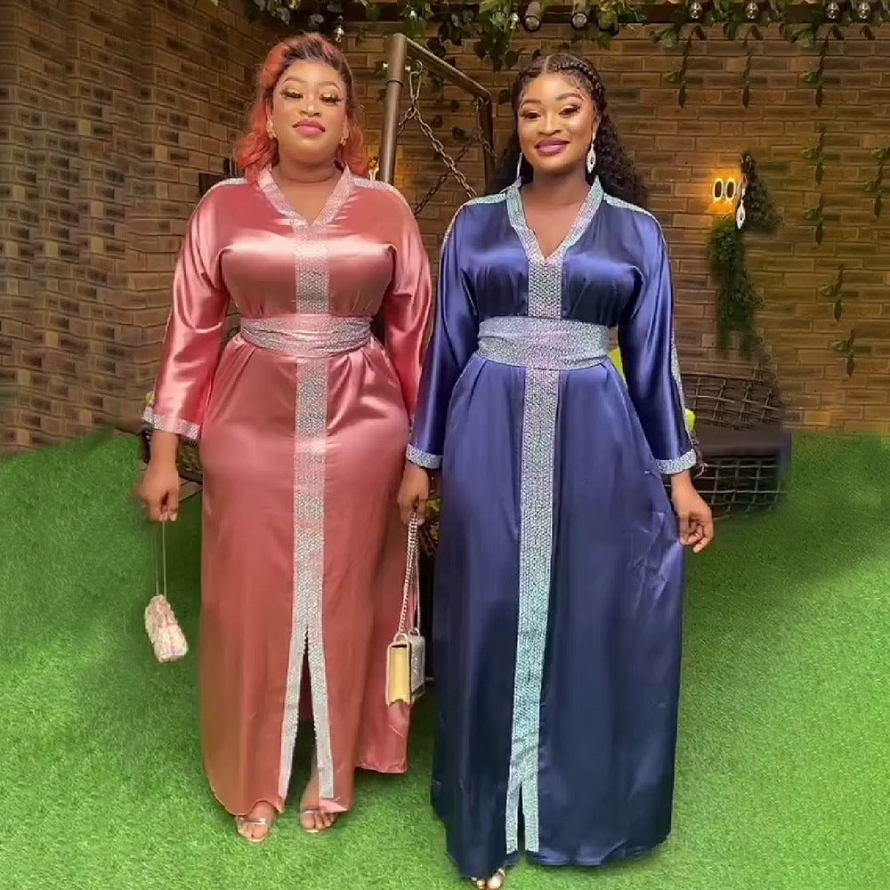 MIRA MIRA African Ethnic Rayon Dress – Rhinestone V-Neck with Belt