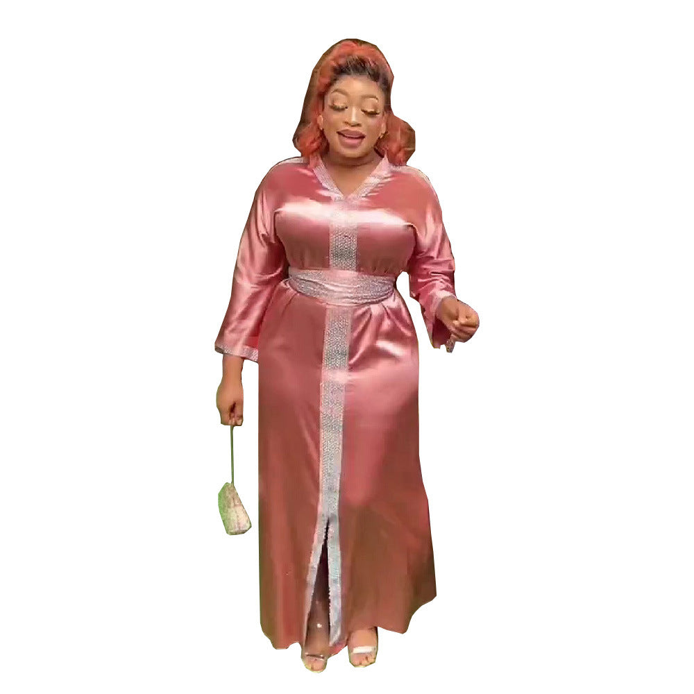 MIRA MIRA African Ethnic Rayon Dress – Rhinestone V-Neck with Belt