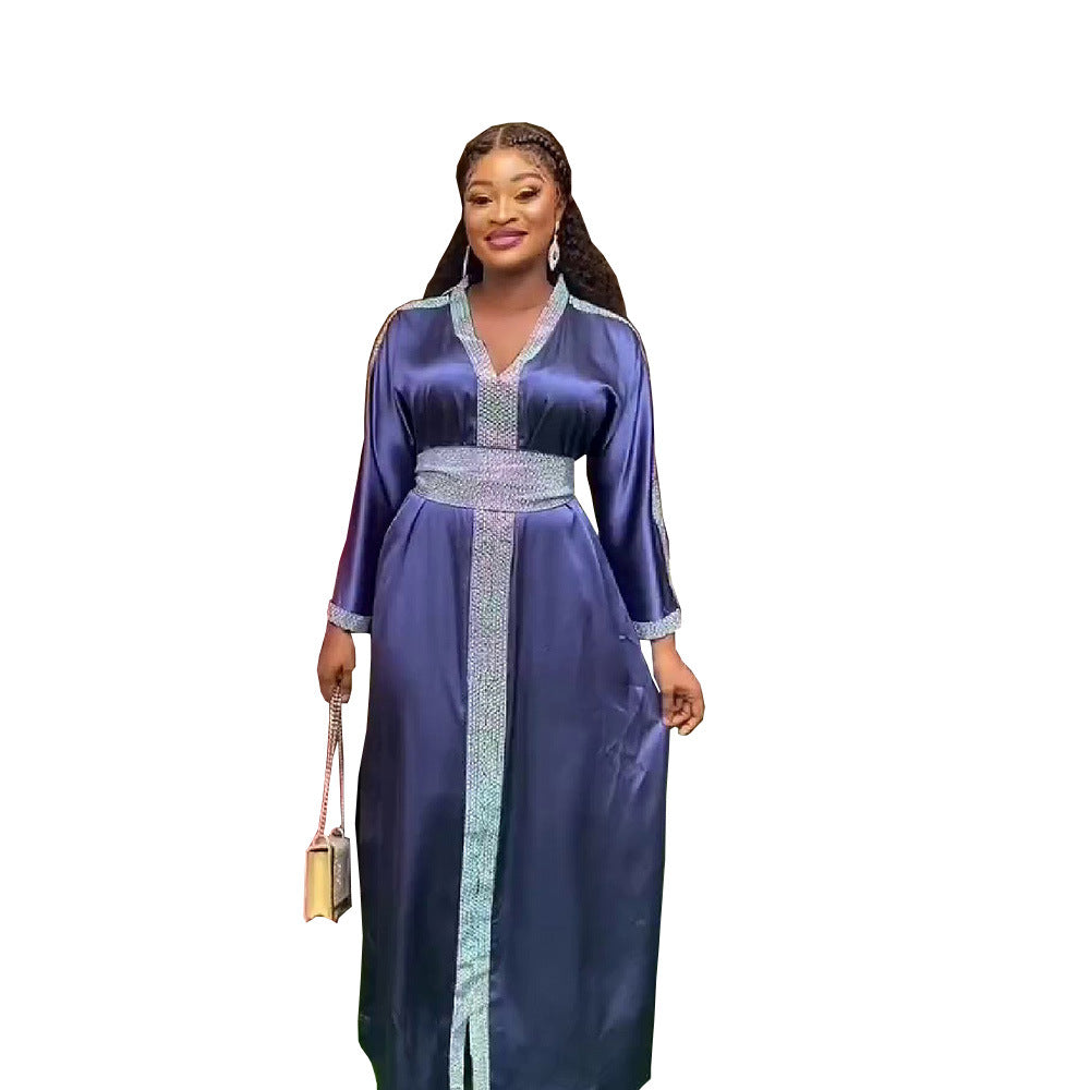 MIRA MIRA African Ethnic Rayon Dress – Rhinestone V-Neck with Belt