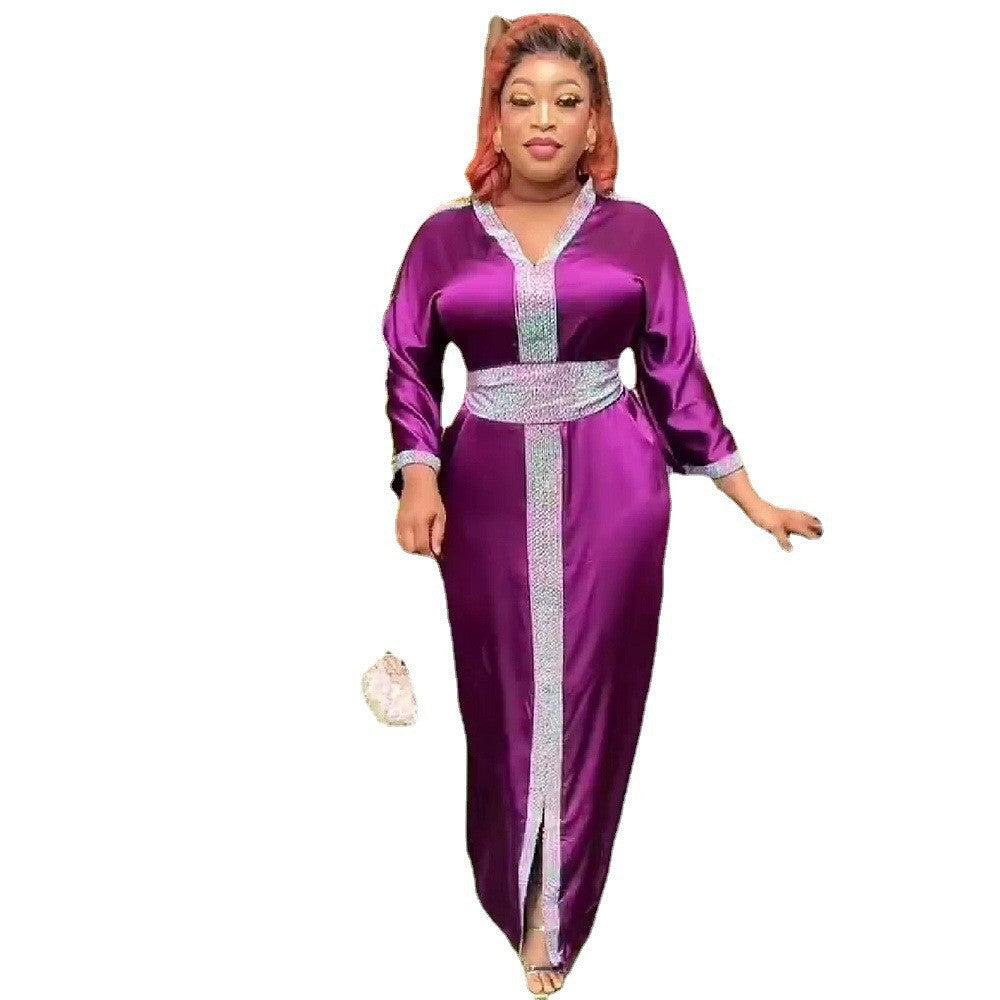 MIRA MIRA African Ethnic Rayon Dress – Rhinestone V-Neck with Belt