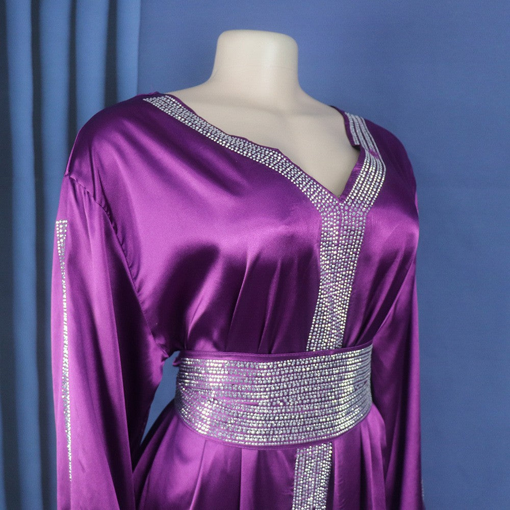 MIRA MIRA African Ethnic Rayon Dress – Rhinestone V-Neck with Belt