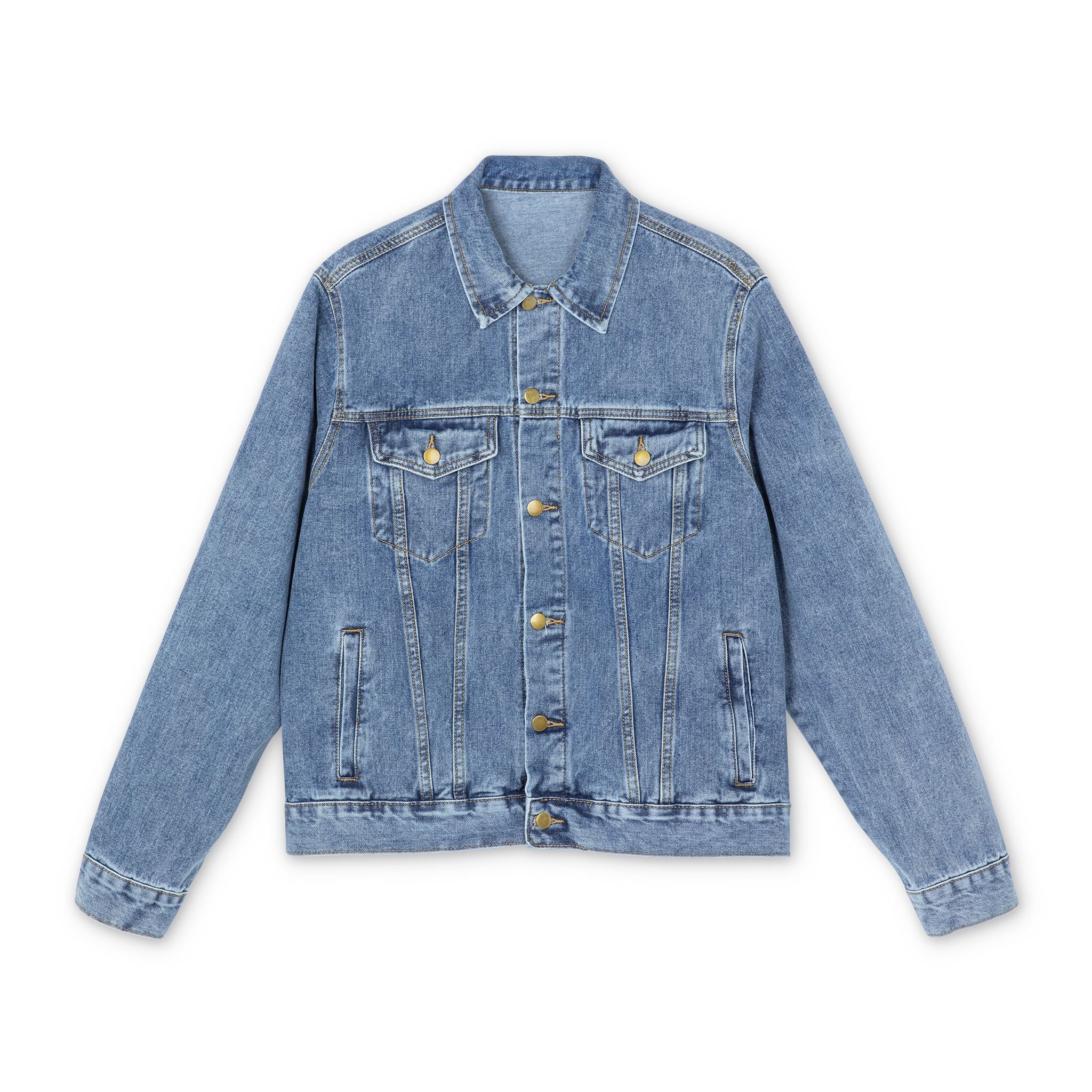 Men's Denim Jacket with Embroidered Varsity 'M' Back - Classic Casual Outerwear