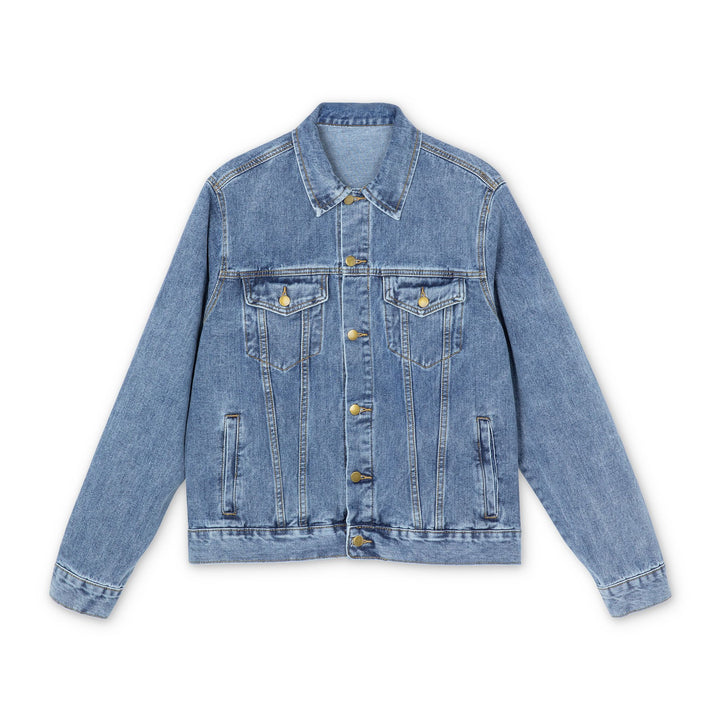 Men's Denim Jacket with Embroidered Varsity 'M' Back - Classic Casual Outerwear