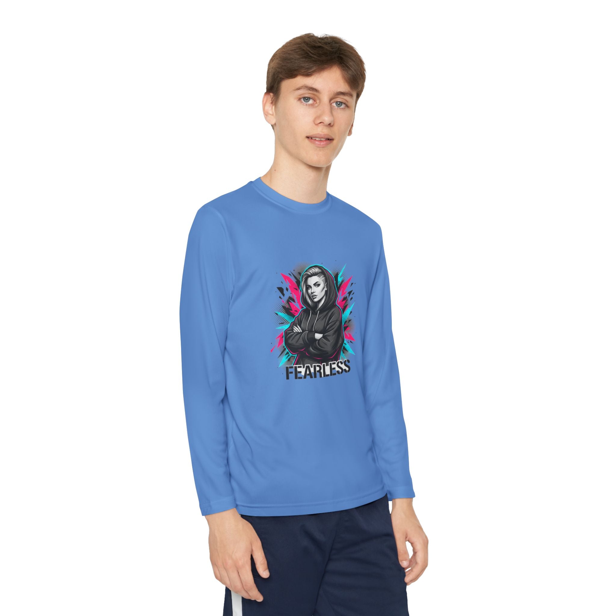 Youth Long Sleeve Tee — Fearless Graphic Hoodie-Style Portrait