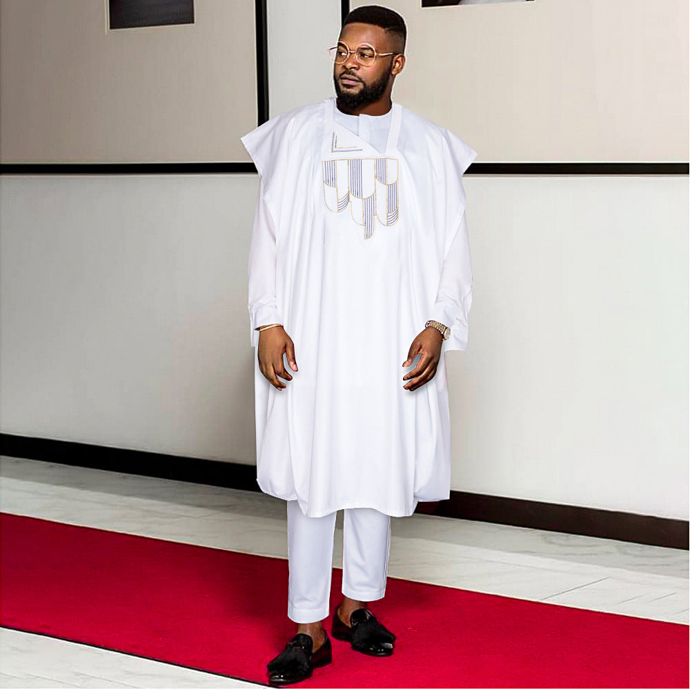 MIRA MIRA African 3-Piece Set – Embroidered Robe &amp; Pants