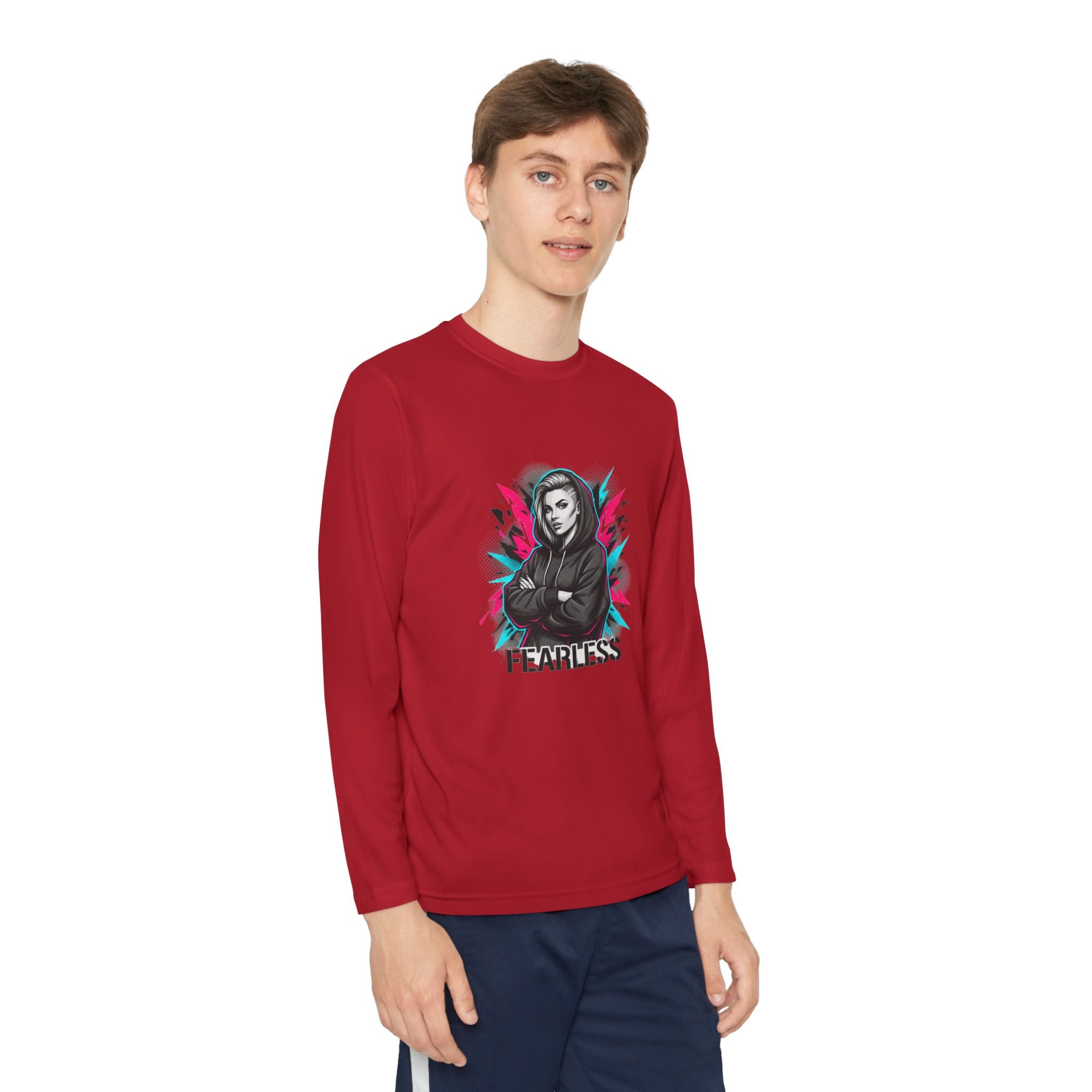 Youth Long Sleeve Tee — Fearless Graphic Hoodie-Style Portrait