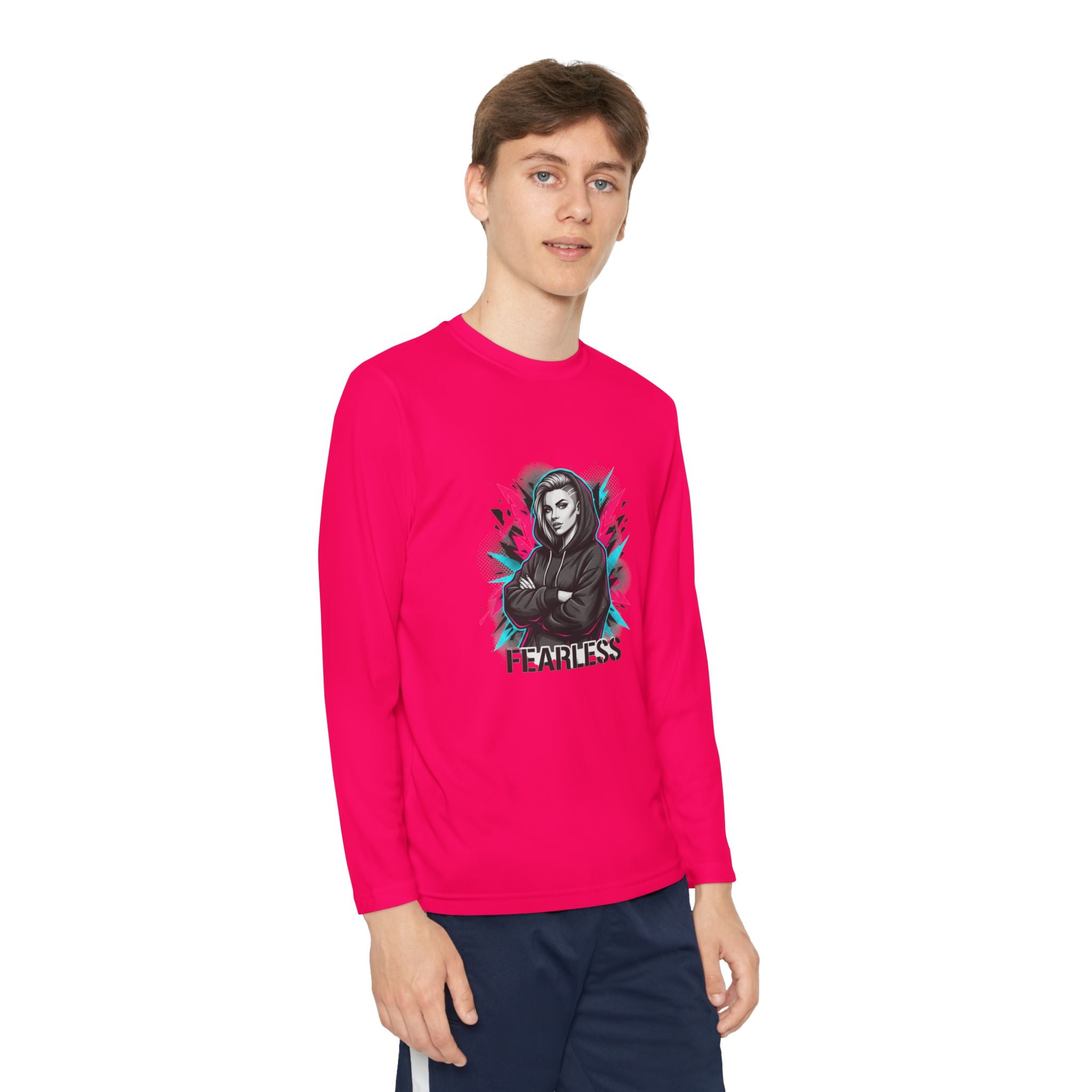 Youth Long Sleeve Tee — Fearless Graphic Hoodie-Style Portrait