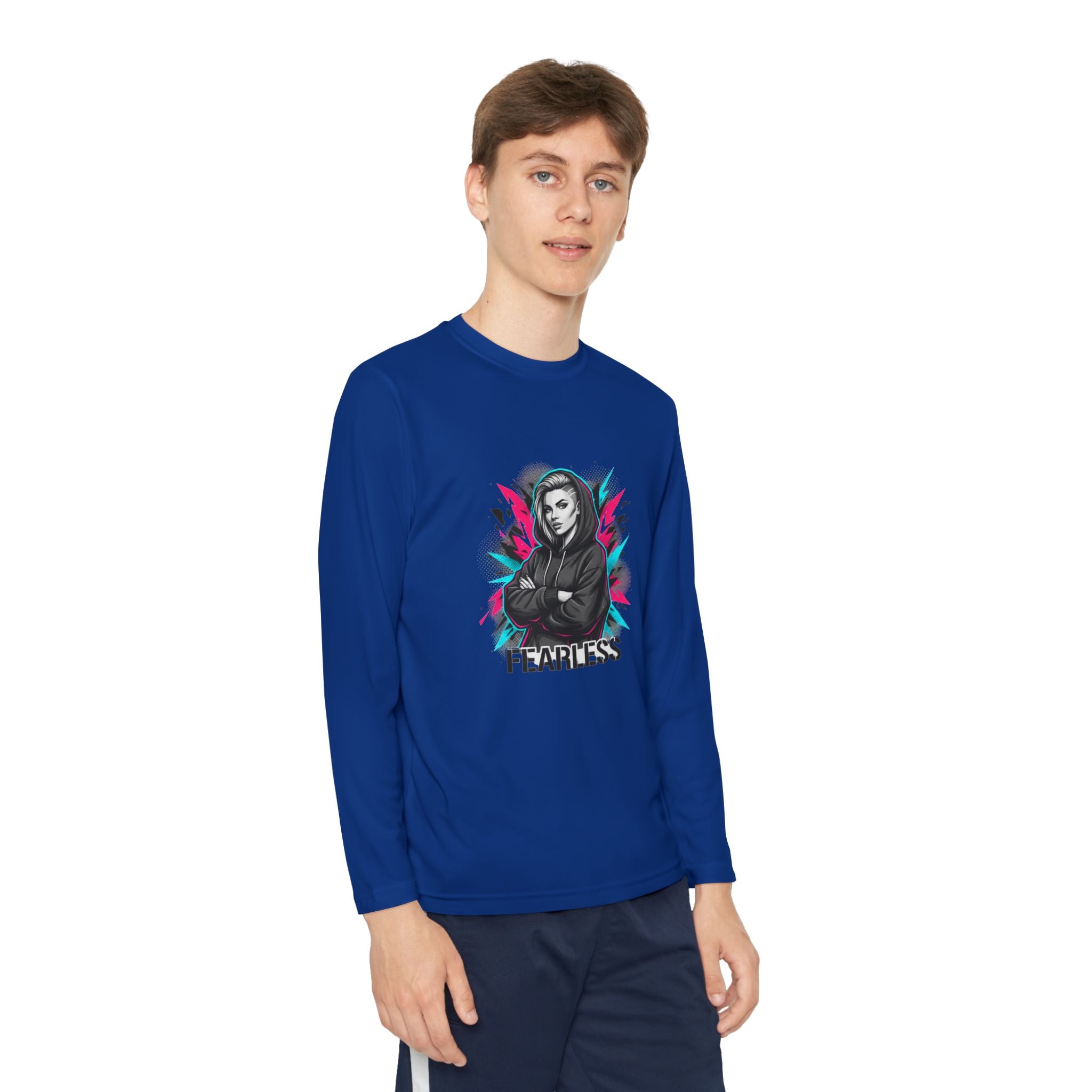 Youth Long Sleeve Tee — Fearless Graphic Hoodie-Style Portrait