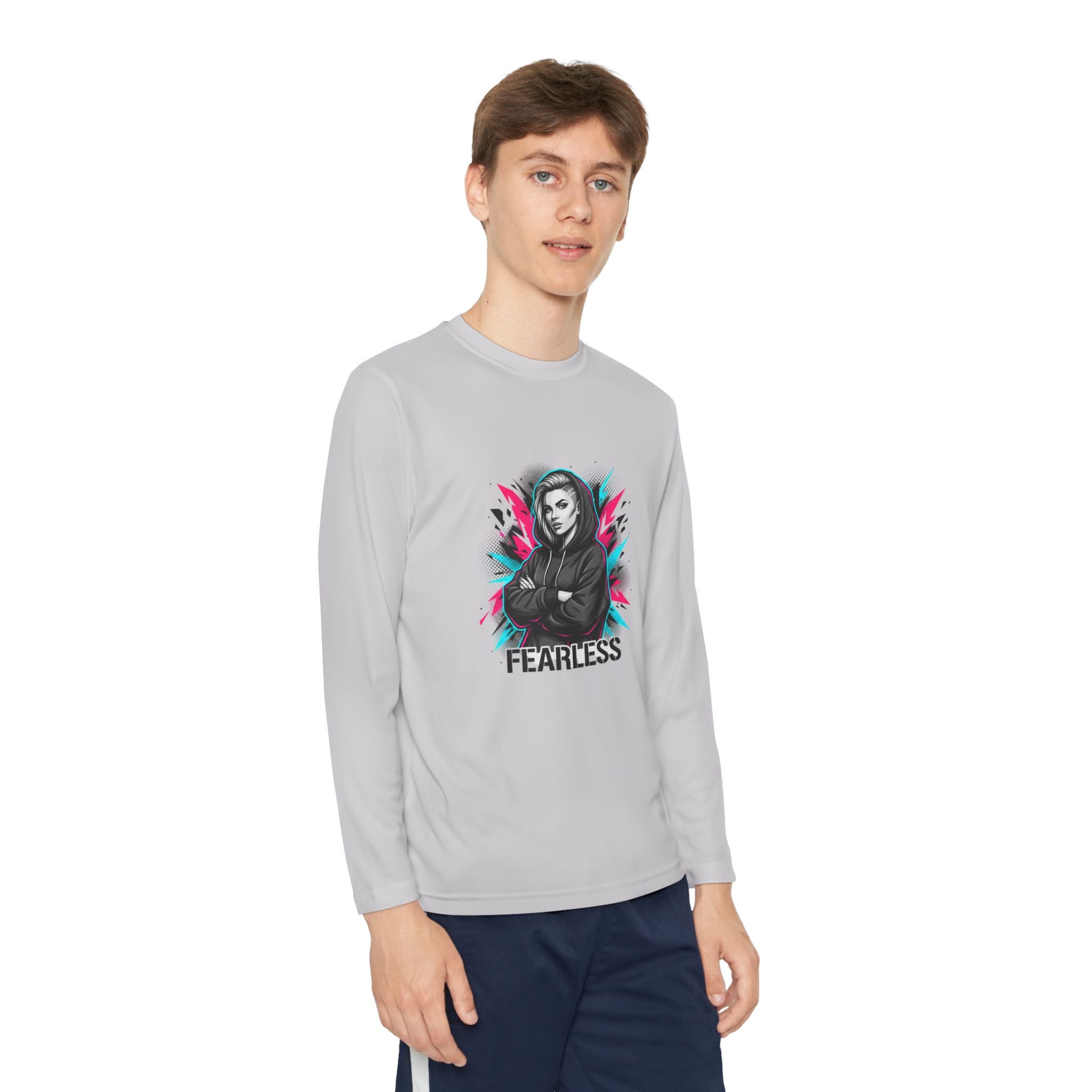 Youth Long Sleeve Tee — Fearless Graphic Hoodie-Style Portrait