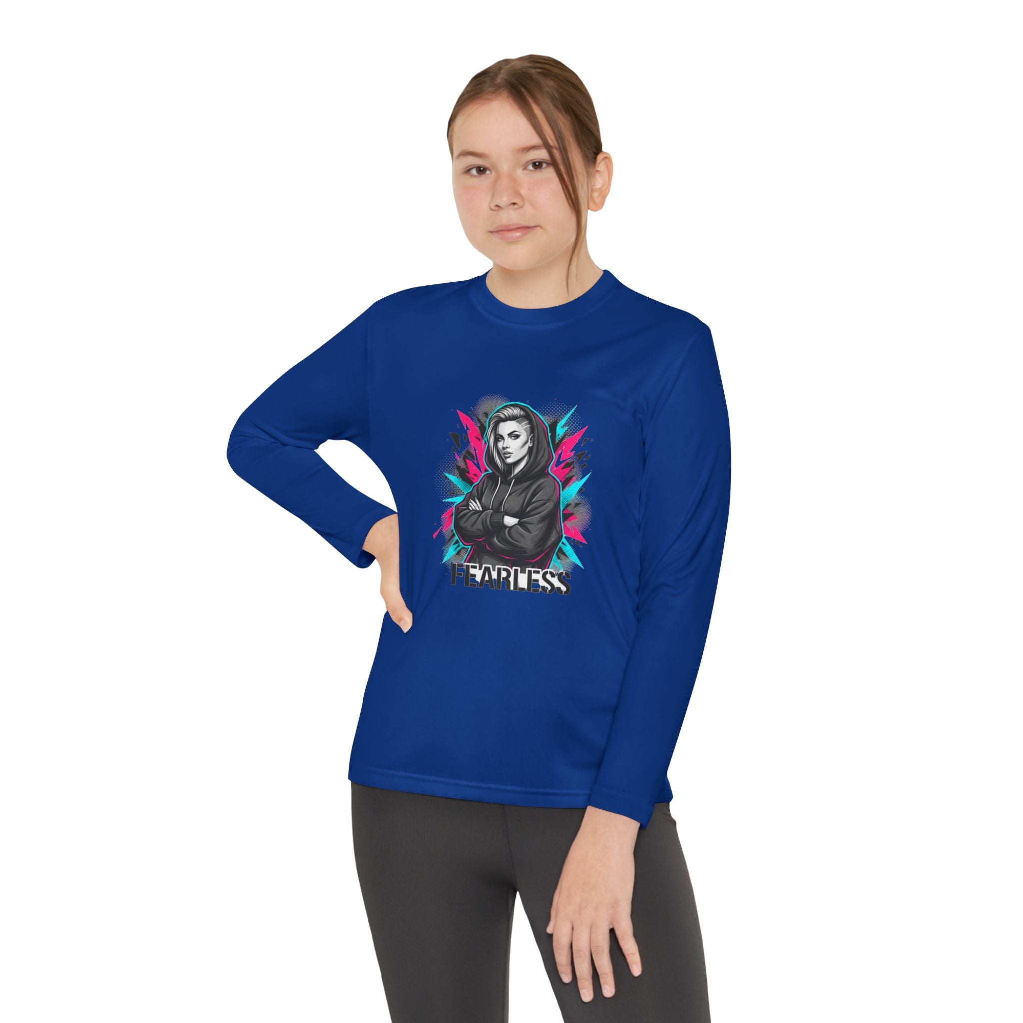 Youth Long Sleeve Tee — Fearless Graphic Hoodie-Style Portrait