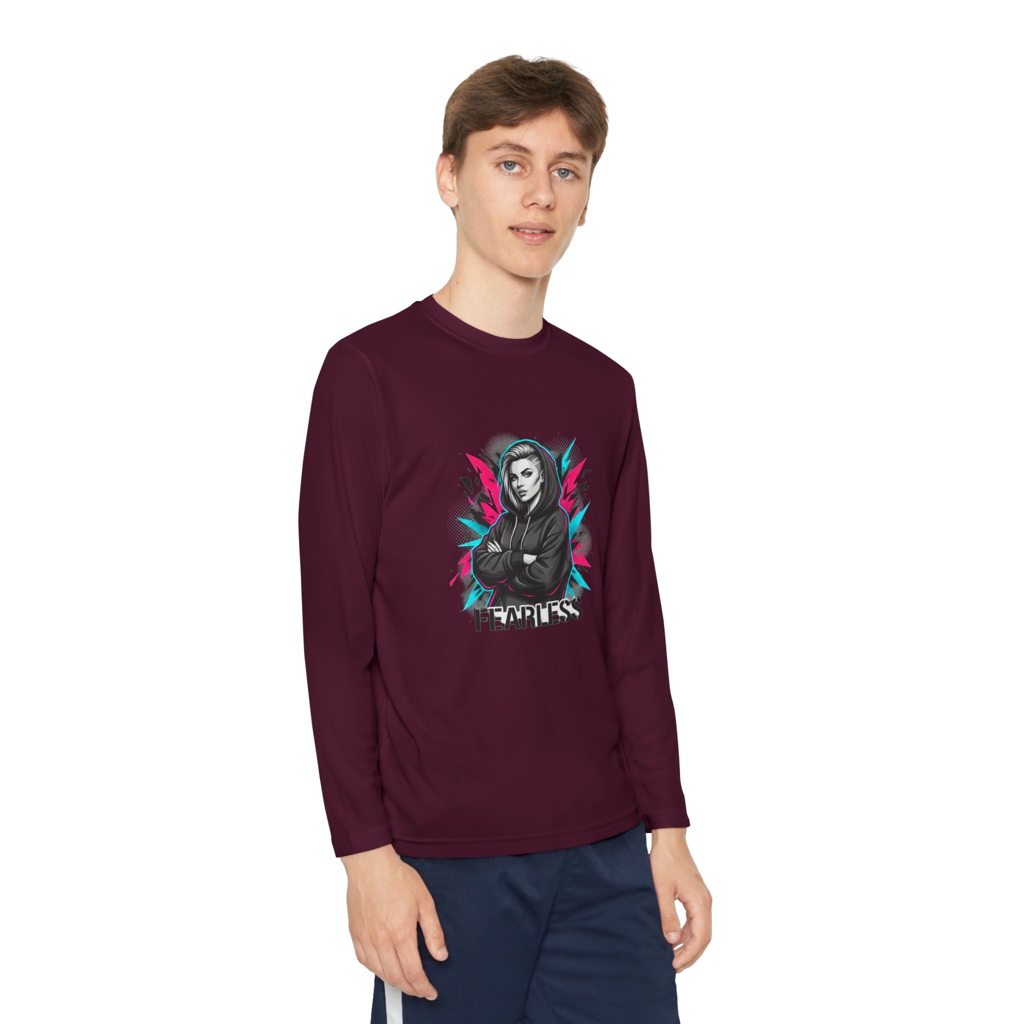 Youth Long Sleeve Tee — Fearless Graphic Hoodie-Style Portrait