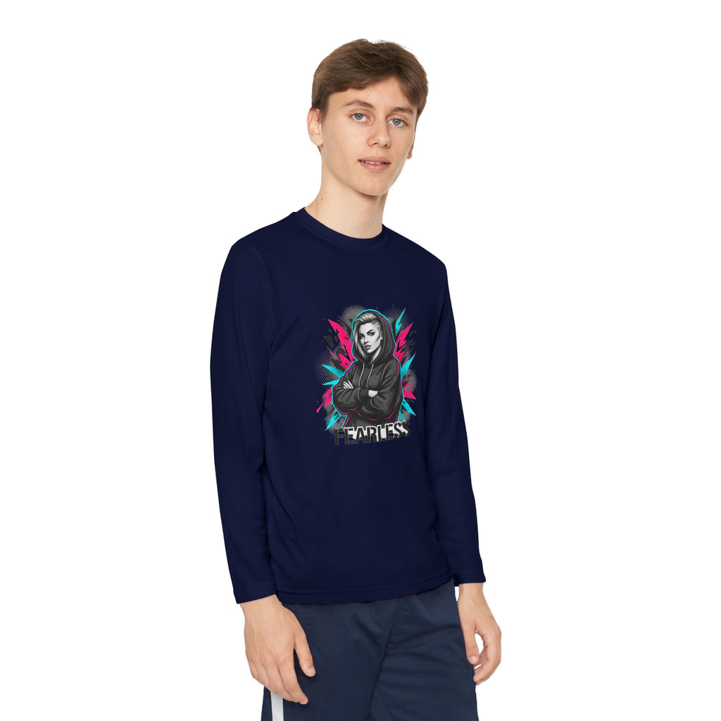 Youth Long Sleeve Tee — Fearless Graphic Hoodie-Style Portrait