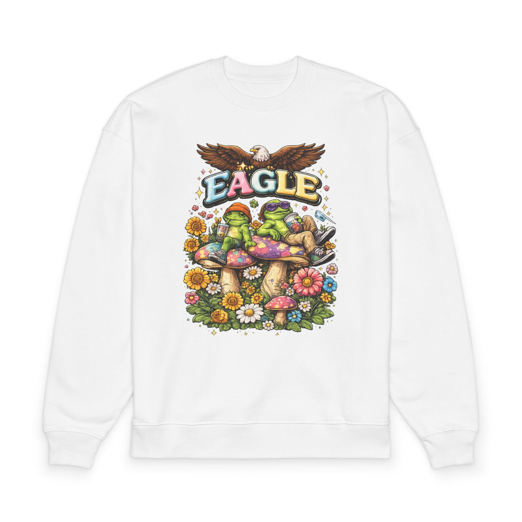 Eagle Frog Mushroom Sweatshirt — Retro Floral Nature Graphic