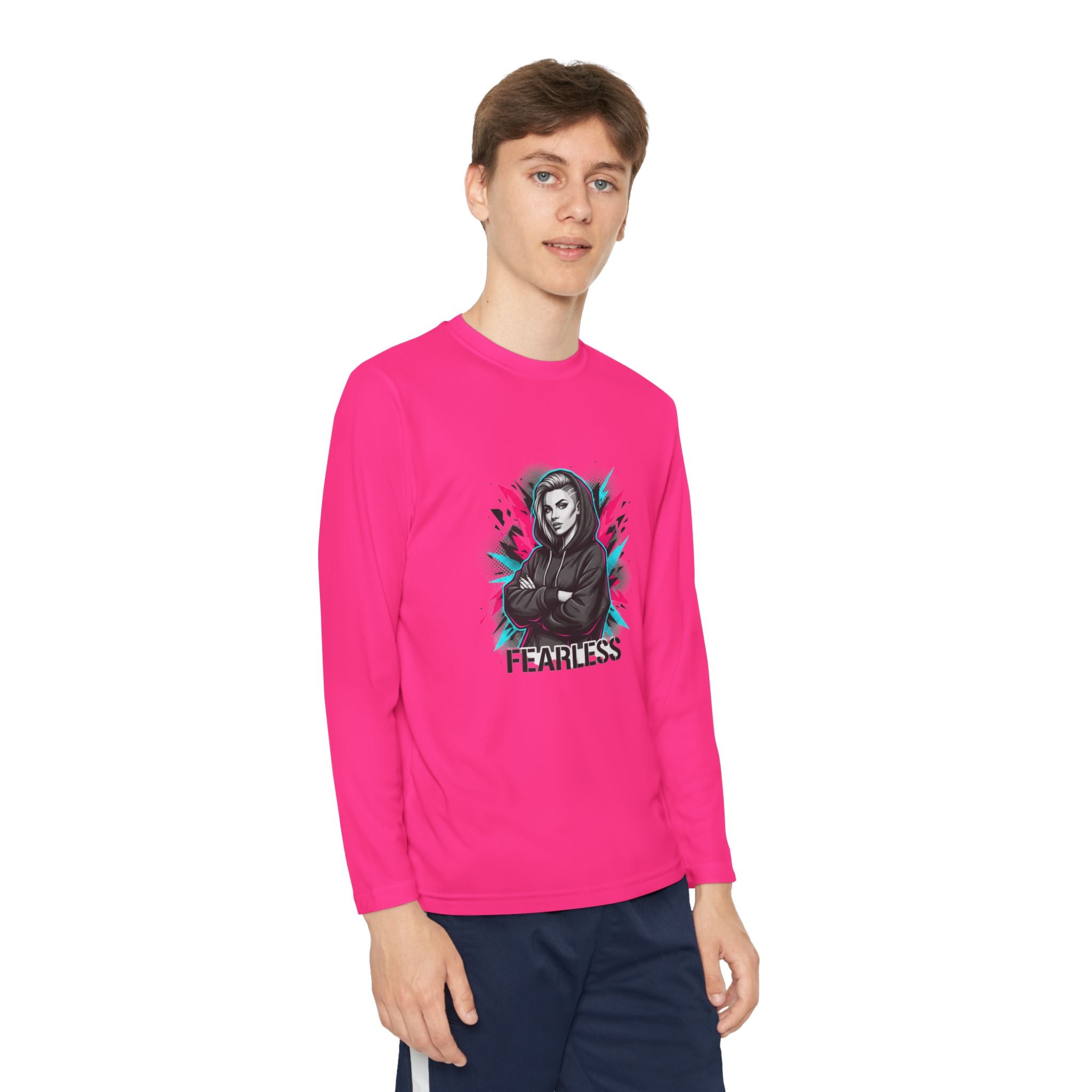 Youth Long Sleeve Tee — Fearless Graphic Hoodie-Style Portrait