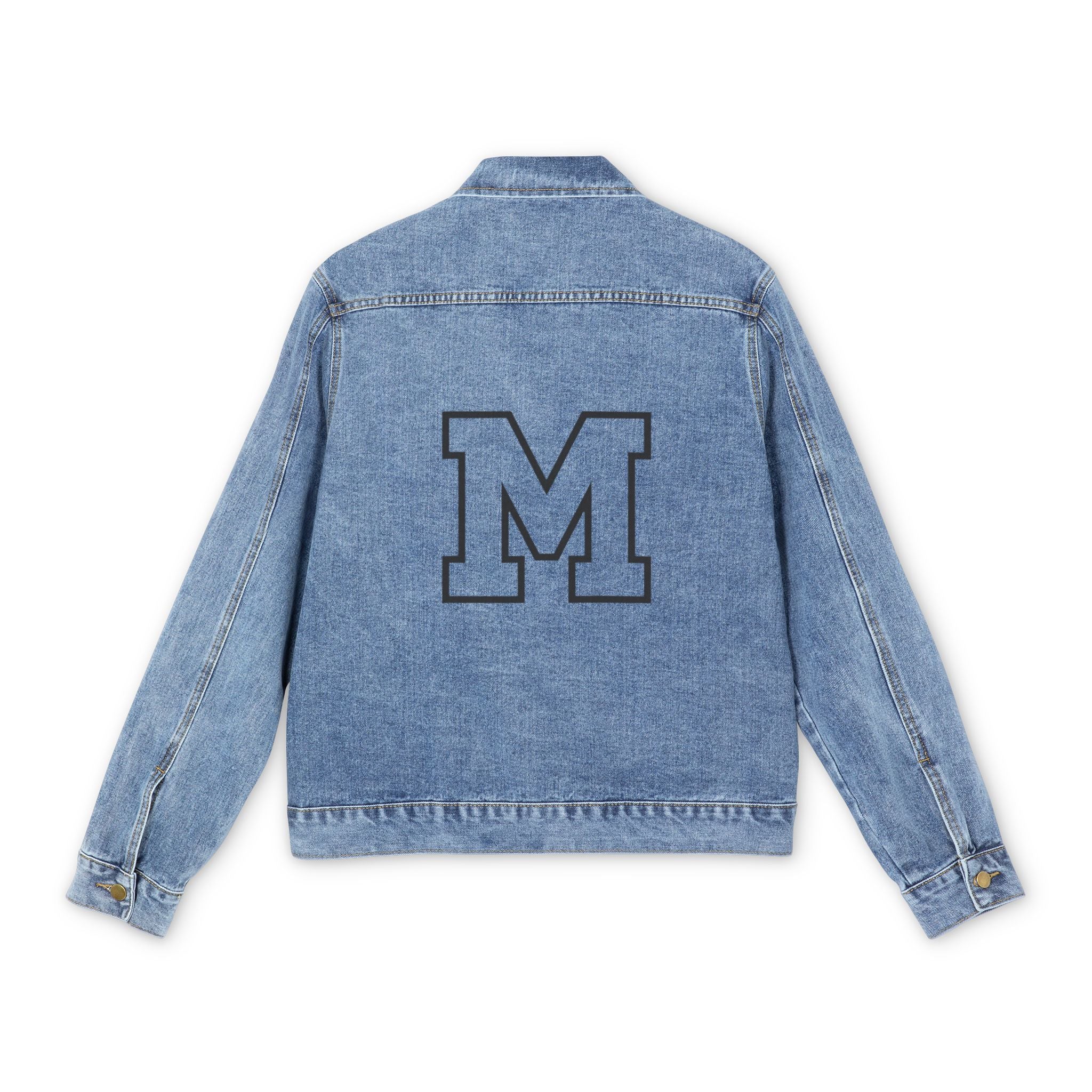 Men's Denim Jacket with Embroidered Varsity 'M' Back - Classic Casual Outerwear