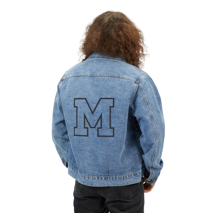 Men's Denim Jacket with Embroidered Varsity 'M' Back - Classic Casual Outerwear