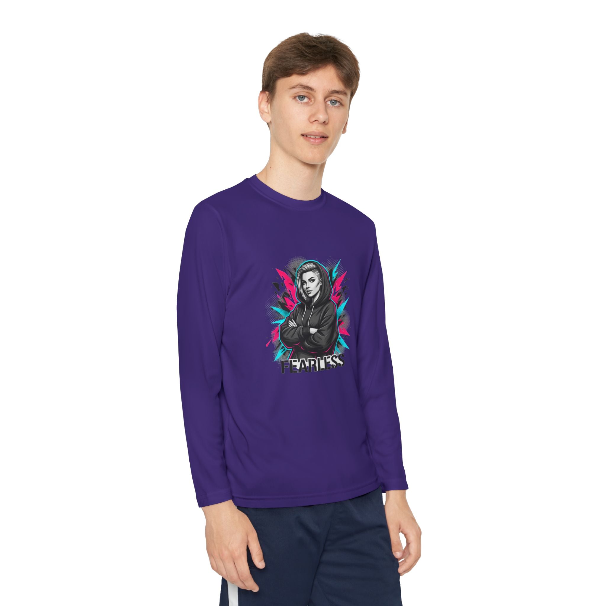 Youth Long Sleeve Tee — Fearless Graphic Hoodie-Style Portrait