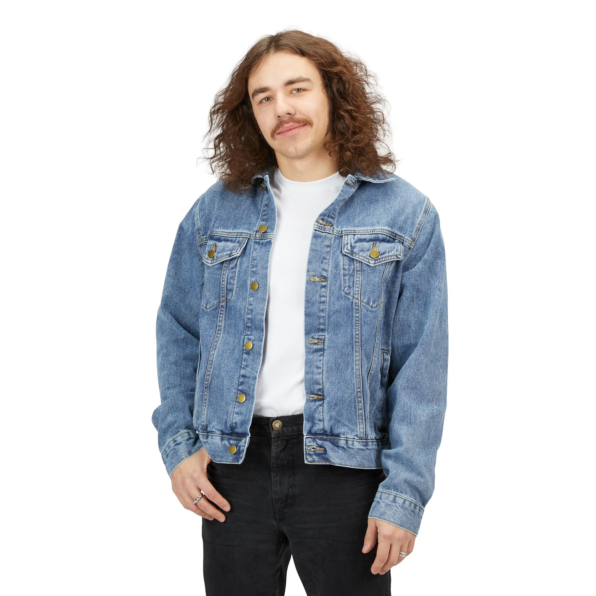 Men's Denim Jacket with Embroidered Varsity 'M' Back - Classic Casual Outerwear