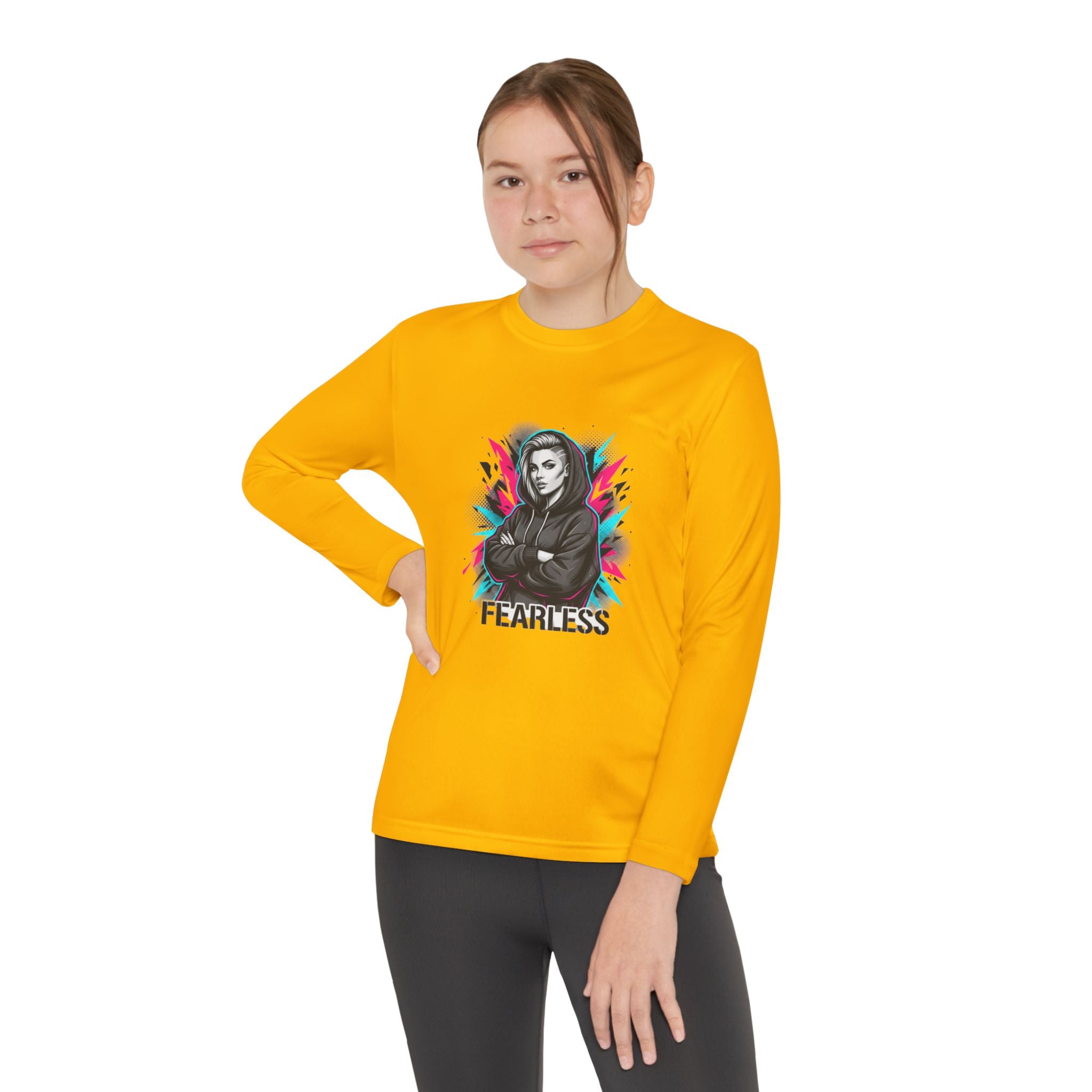 Youth Long Sleeve Tee — Fearless Graphic Hoodie-Style Portrait