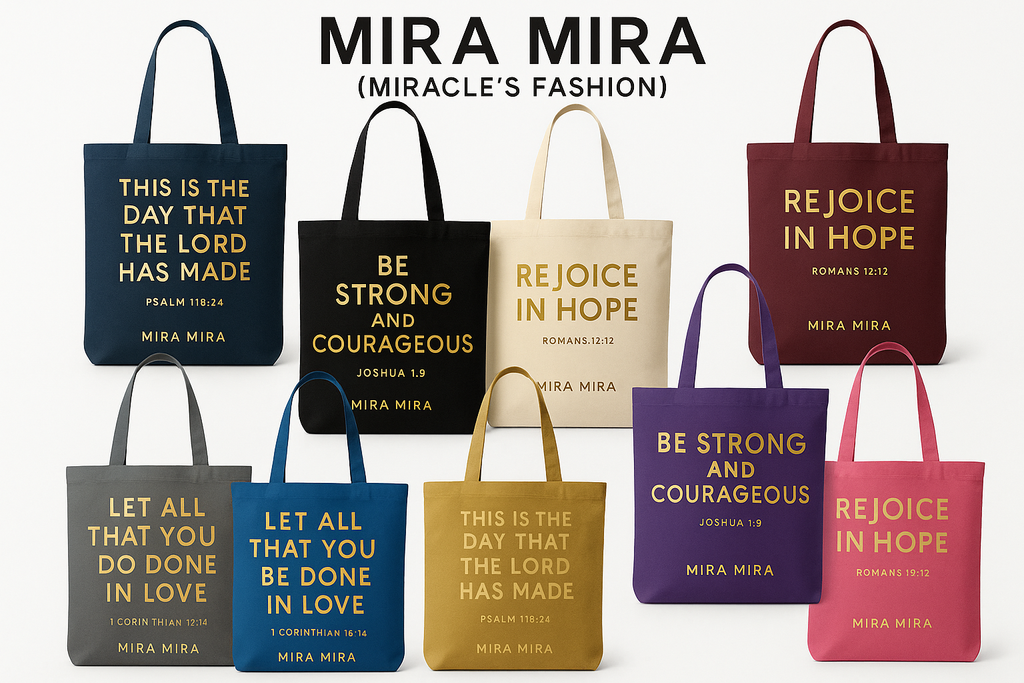 "MIRA MIRA" Inspirational Bible Verse Tote Bags "(MIRACLE"S FASHION)"