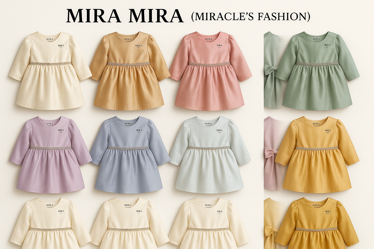 MIRA MIRA (MIRACLE'S FASHION) Elegant Long Sleeve Silk Baby Dresses with Rhinestone Embellishments.
