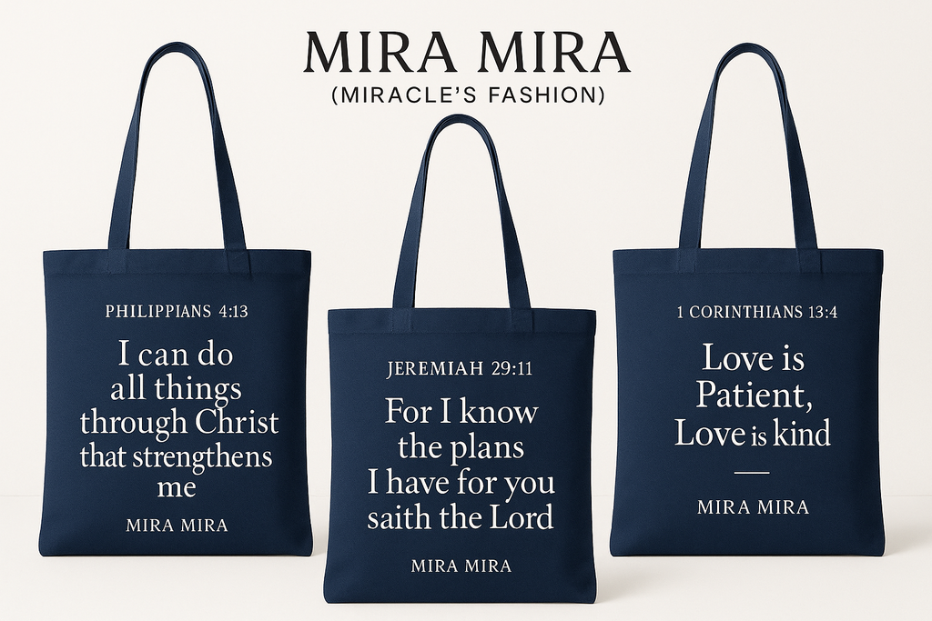 "MIRA MIRA" Inspirational Bible Verse Tote Bags "(MIRACLE"S FASHION)"
