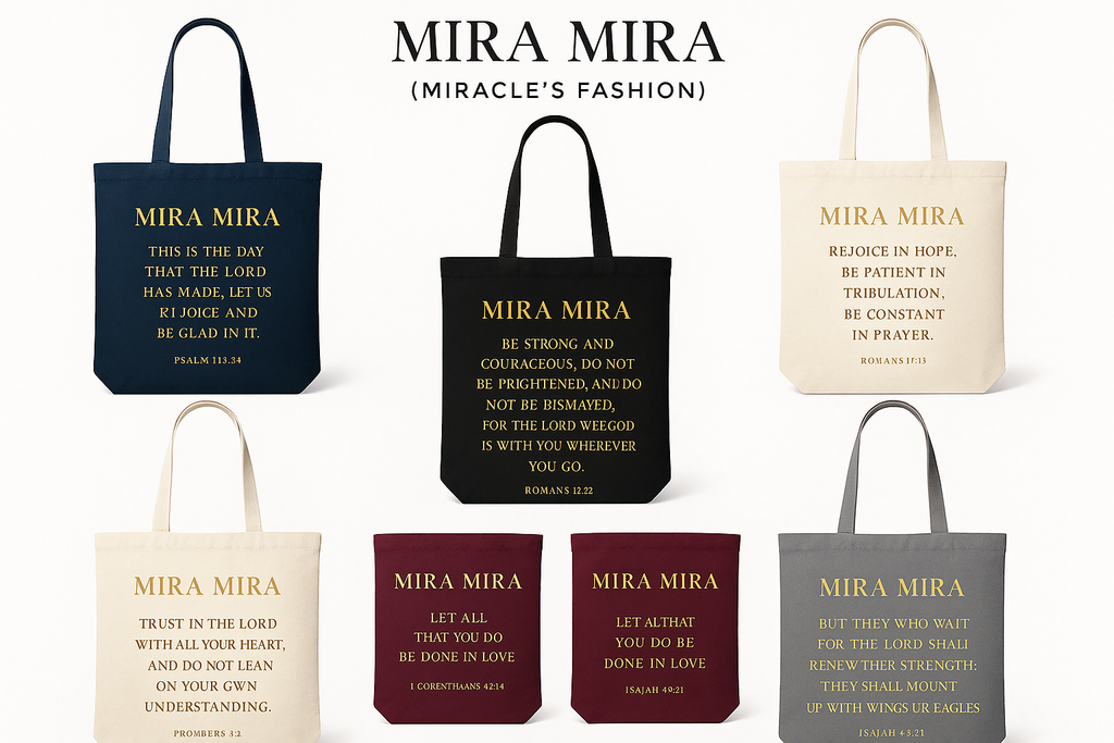"MIRA MIRA" Inspirational Bible Verse Tote Bags "(MIRACLE"S FASHION)"