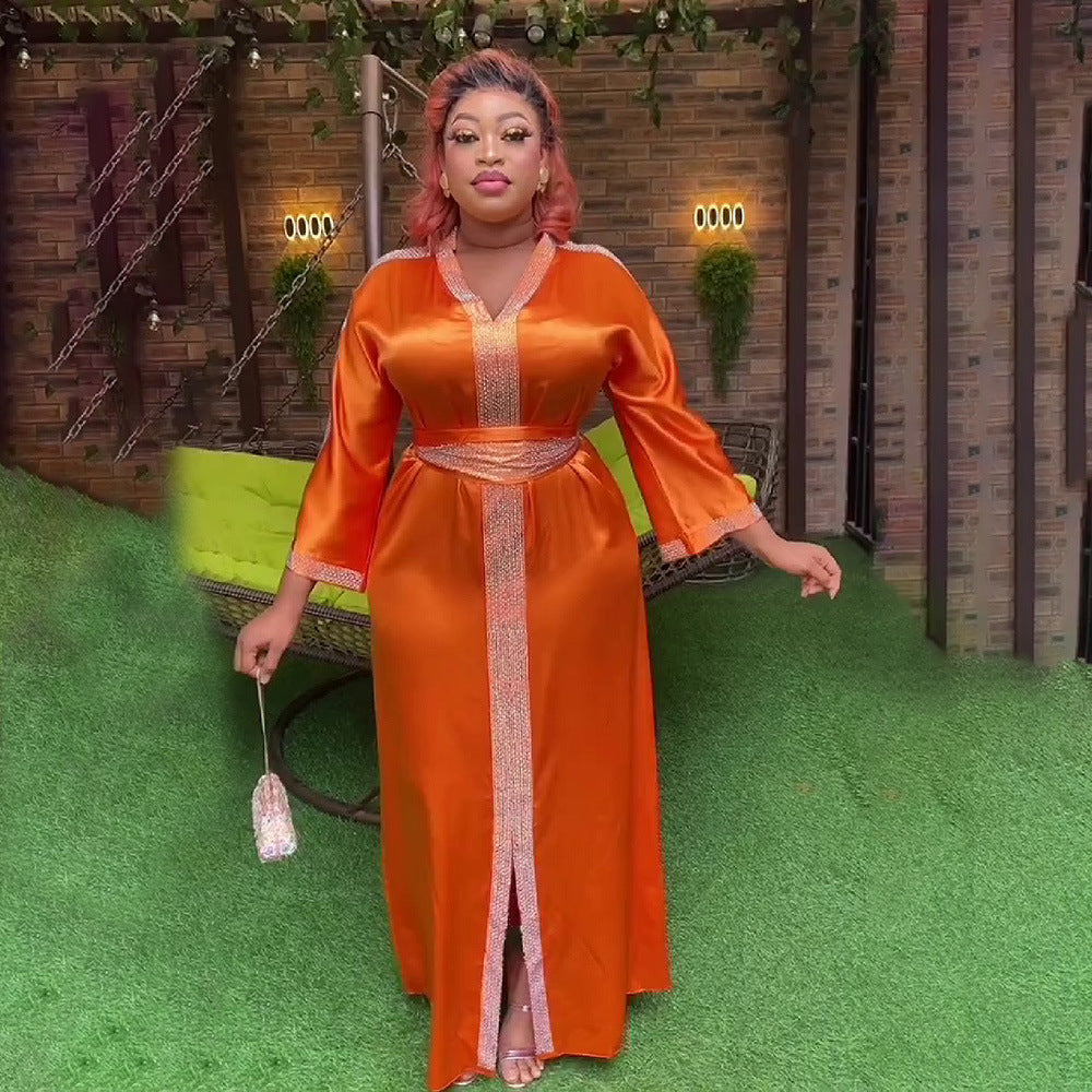 MIRA MIRA African Ethnic Rayon Dress – Rhinestone V-Neck with Belt