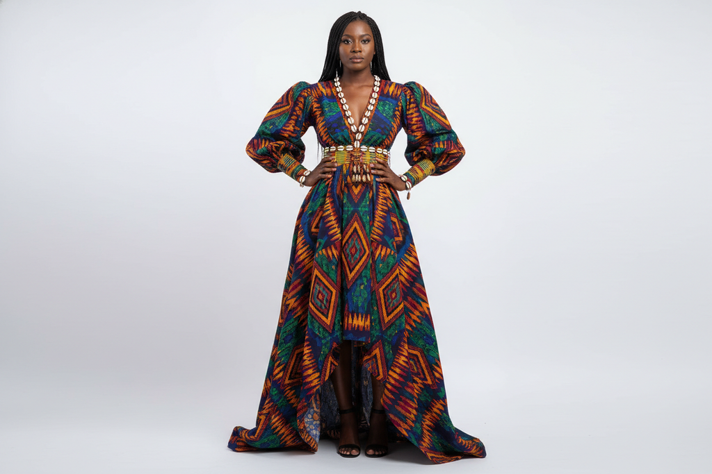 African dress with bold geometric patterns