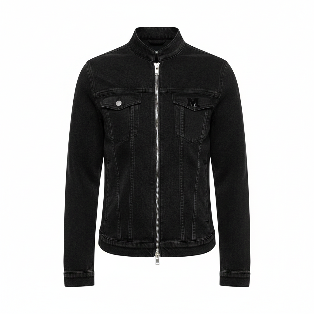 Black denim zip-up jacket