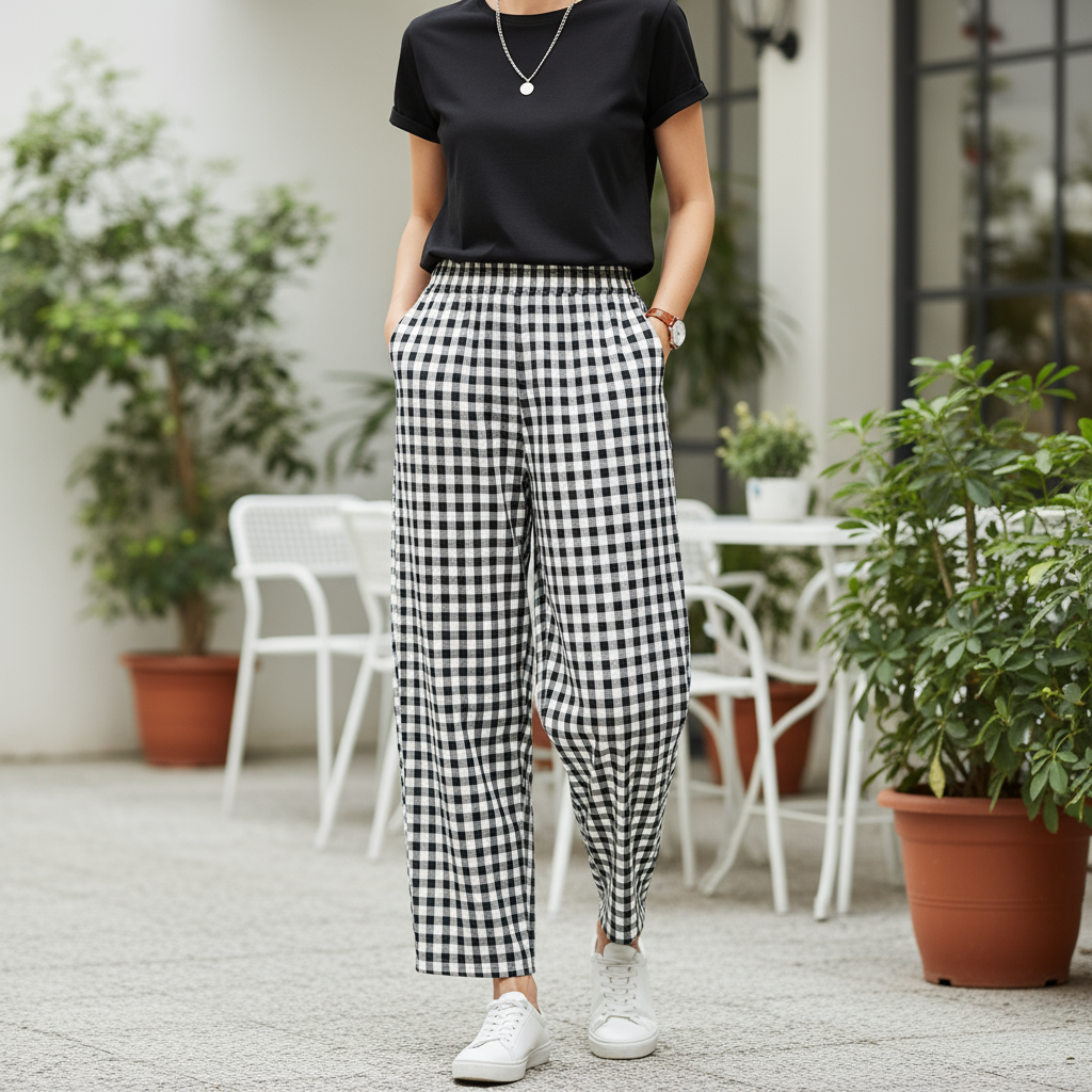 Black gingham pants