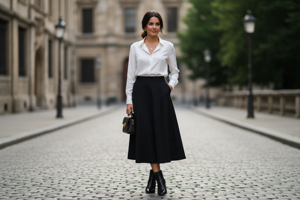 Black Skirt with White Blouse