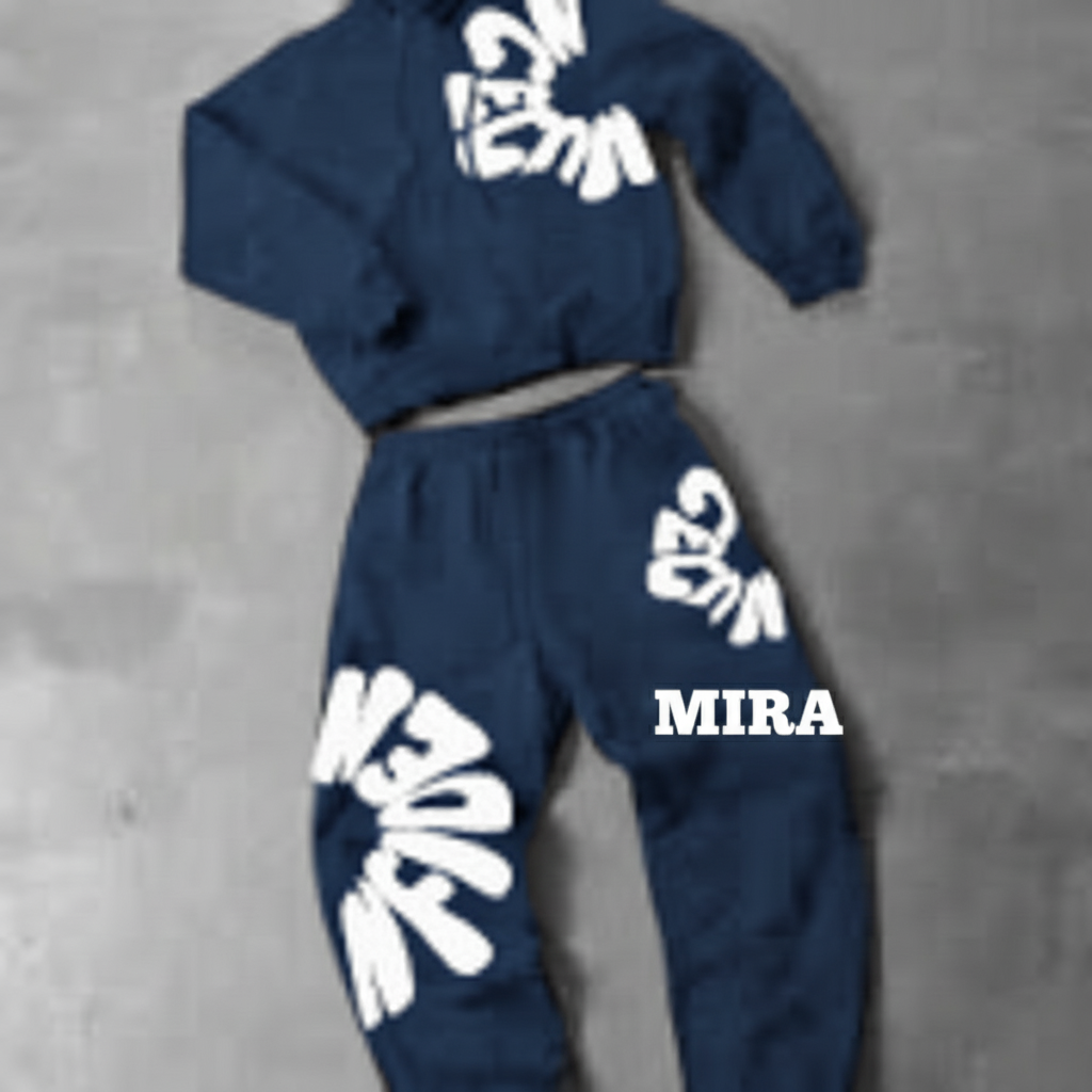 Blue sweatsuit with MIRA