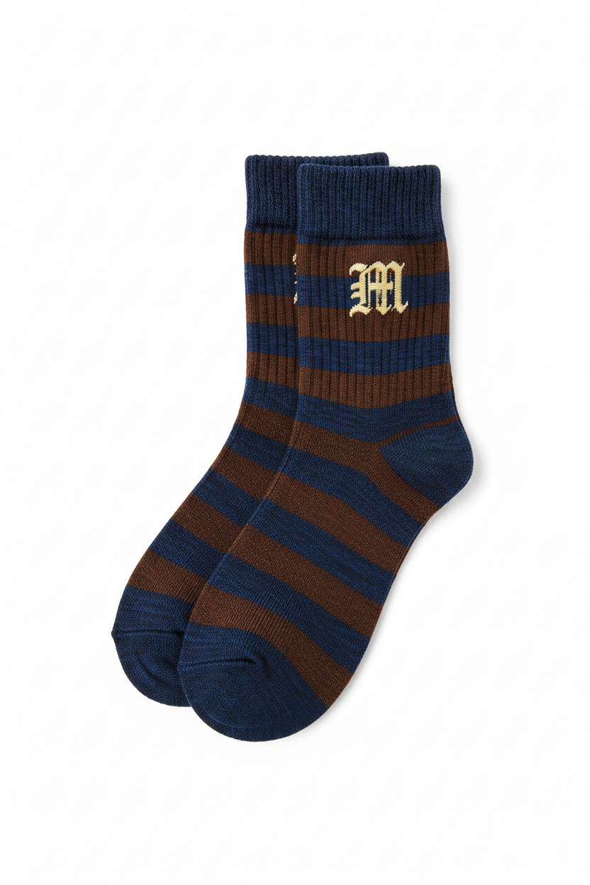 Brown & Blue Mixed Socks with M Logo