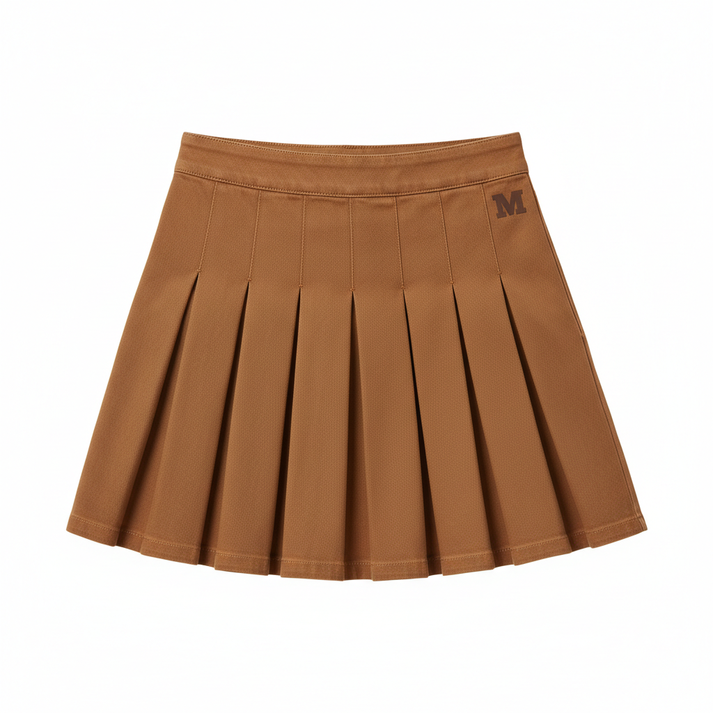 Brown denim pleated skirt
