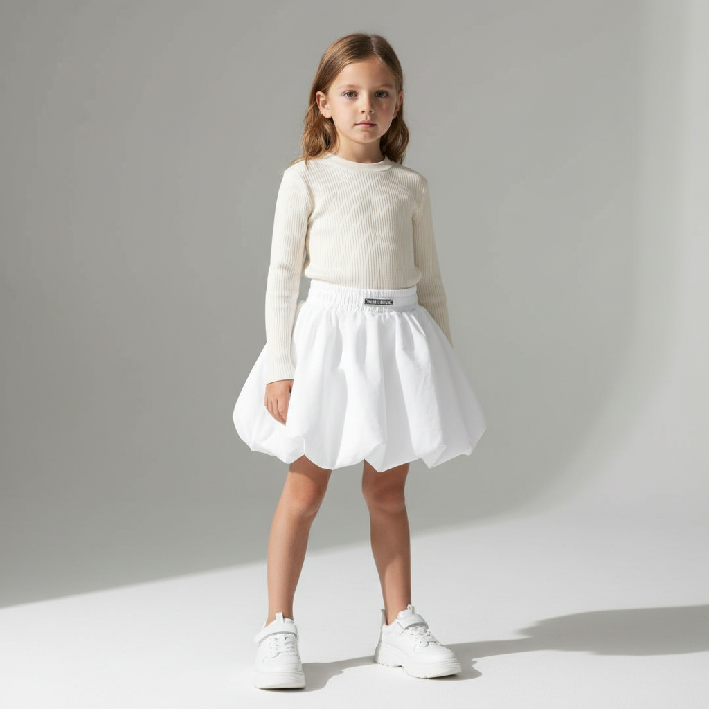 Child in white bubble skirt