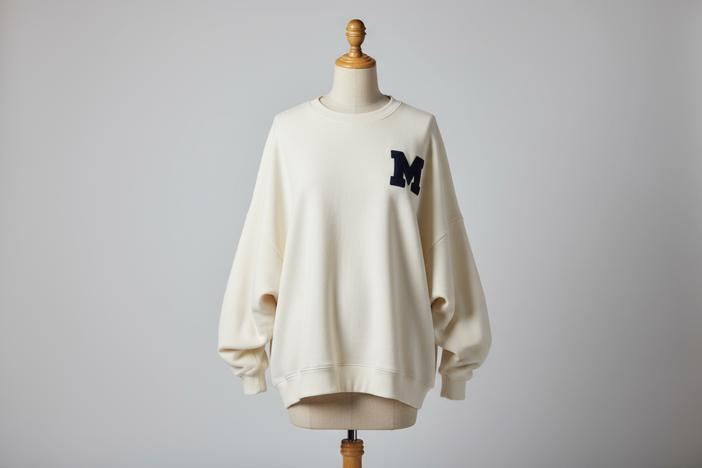 Cozy oversized sweatshirt with M logo on dress form