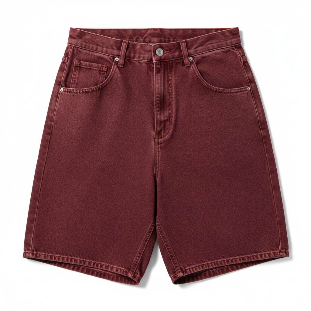 Dark red jorts front