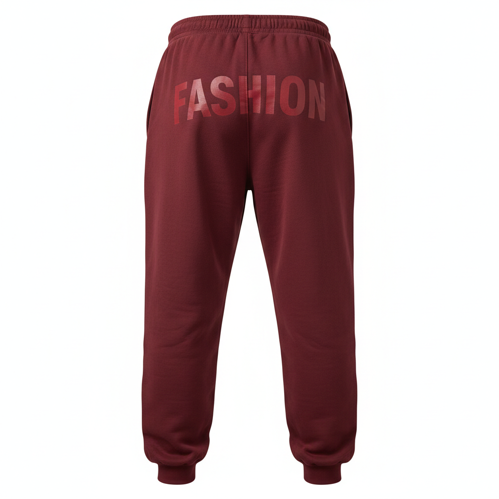 Dark Red Sweatpants Back with Red FASHION Text