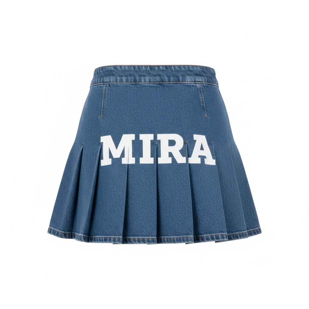 Denim pleated skirt back with MIRA