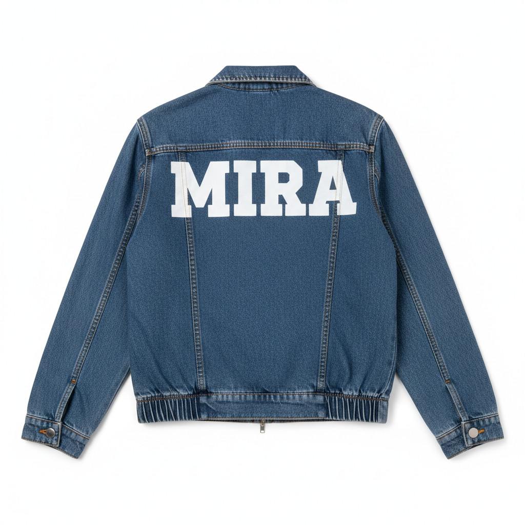 Denim zip-up jacket back with MIRA