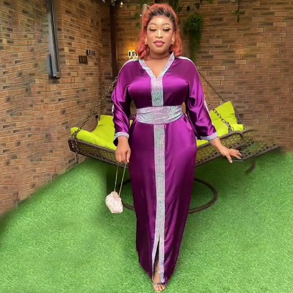 MIRA MIRA African Ethnic Rayon Dress – Rhinestone V-Neck with Belt