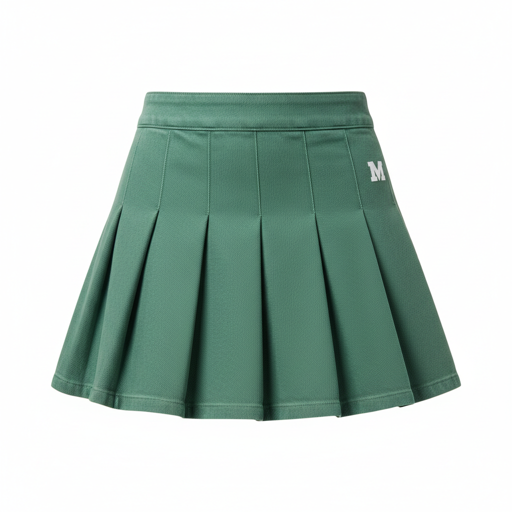 Green denim pleated skirt