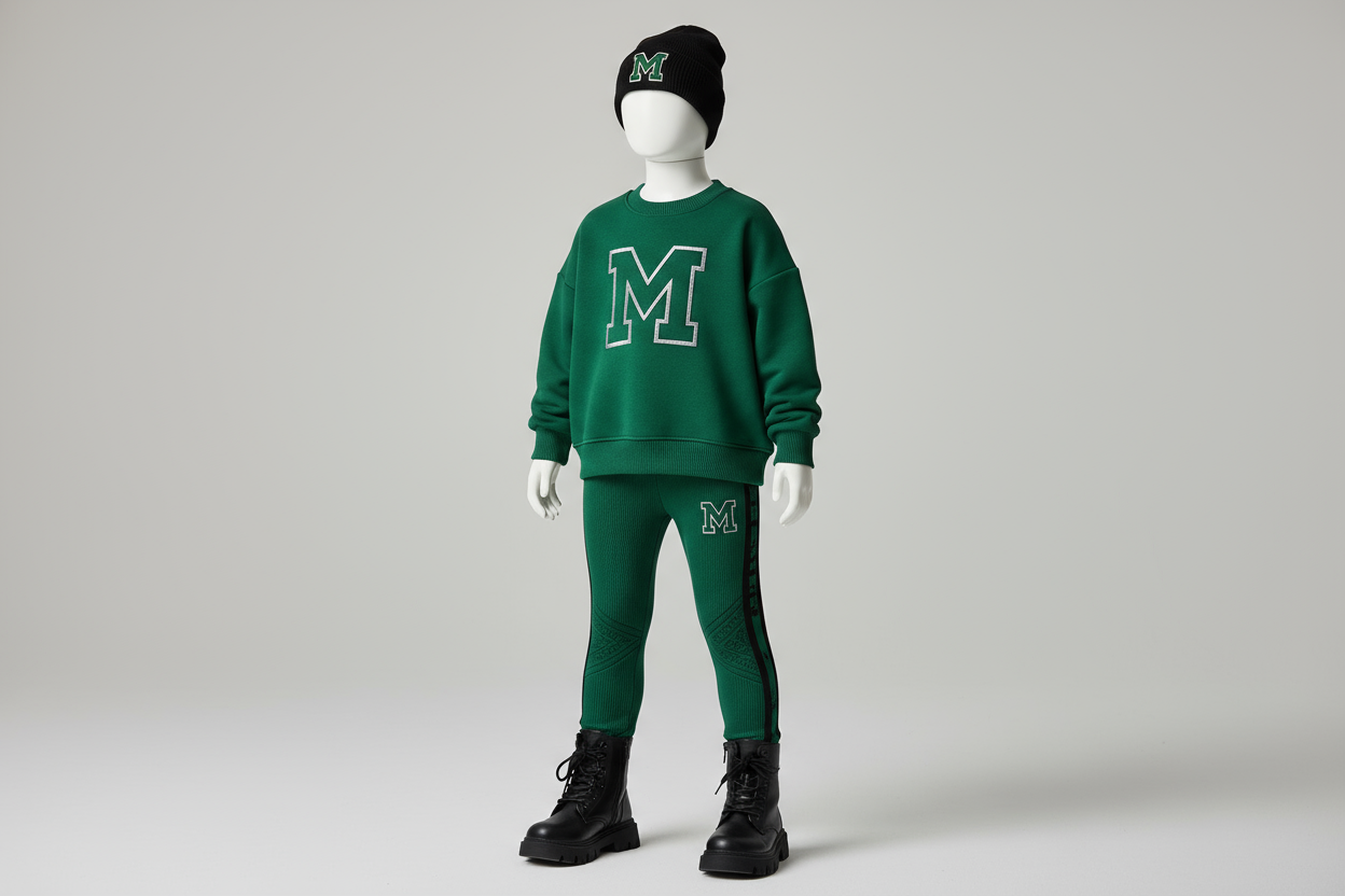 Green sweater and tights set with M logo