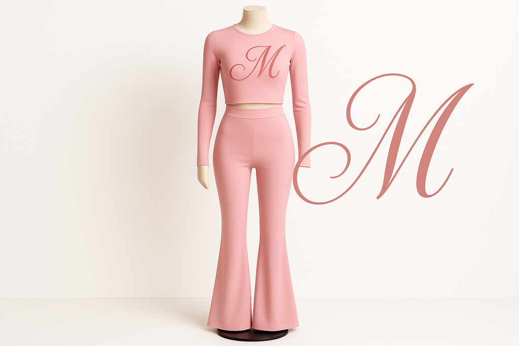 "MIRA MIRA"PINK TWO-PIECE OUFFIT WITH CURSIVE M DEGSIGNS "(MIRACLE'S FASHION)"