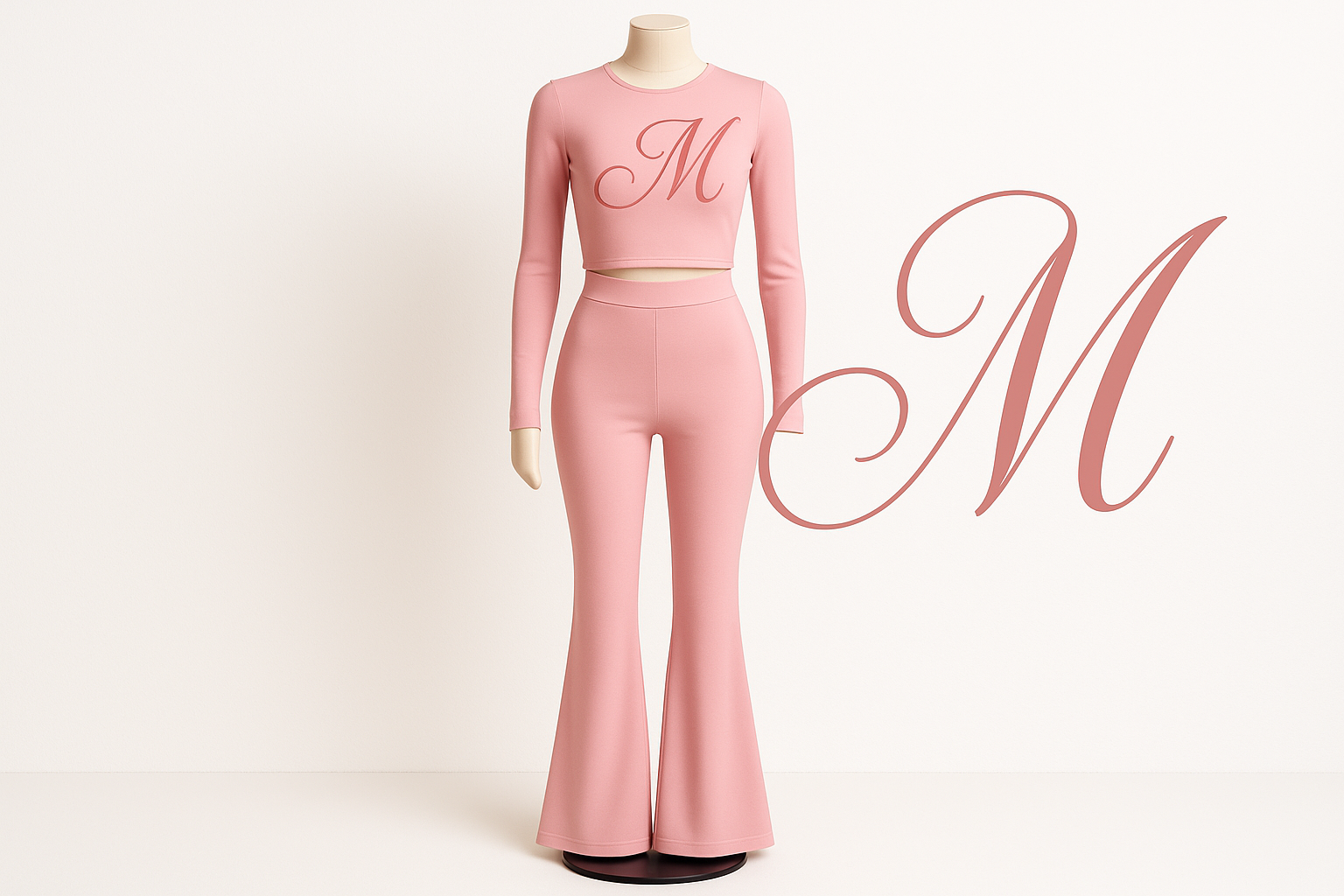 "MIRA MIRA"PINK TWO-PIECE OUFFIT WITH CURSIVE M DEGSIGNS "(MIRACLE'S FASHION)"