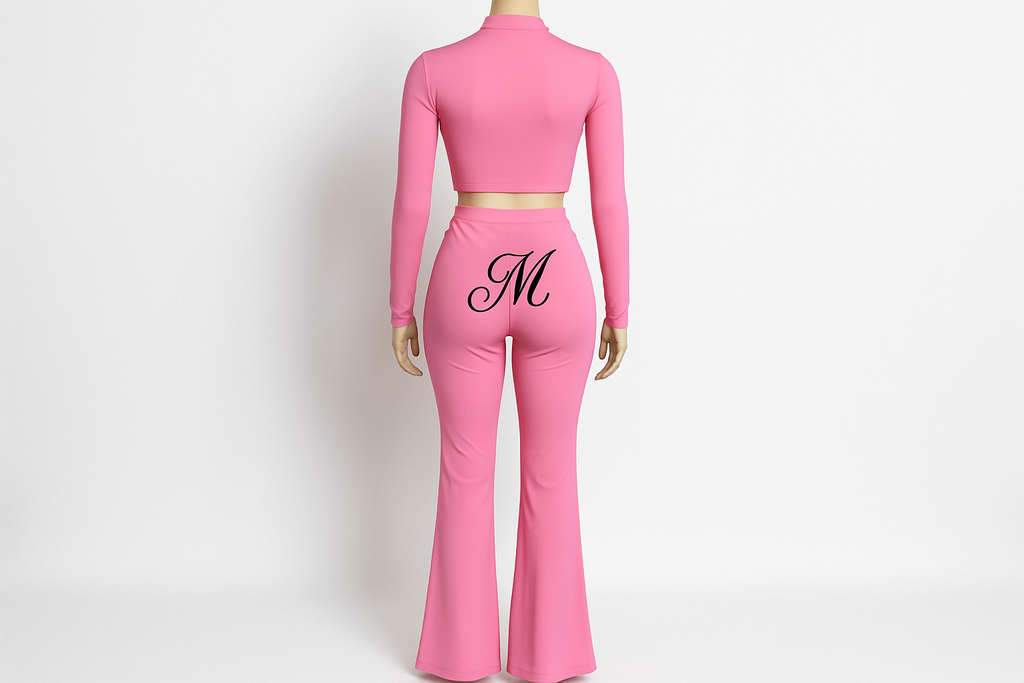 "MIRA MIRA"PINK TWO-PIECE OUFFIT WITH CURSIVE M DEGSIGNS "(MIRACLE'S FASHION)"