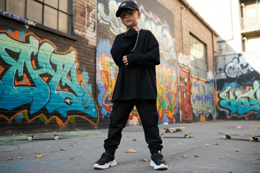 Kids Baggy Top - Black Street Style